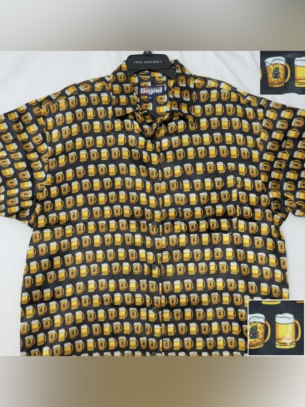 Casual Black Short-Sleeve Button-Down Shirt with Yellow Mug Print - Picture 2 of 12